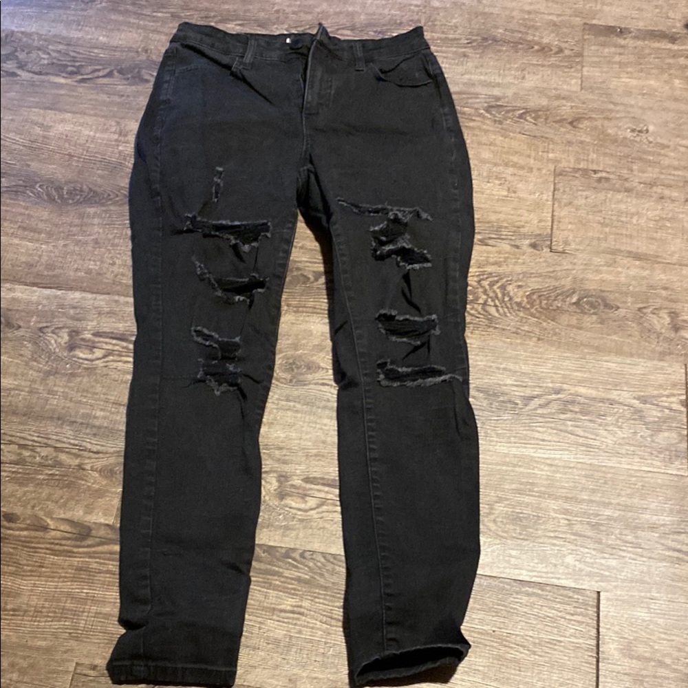 Distressed Black Women's Jeans